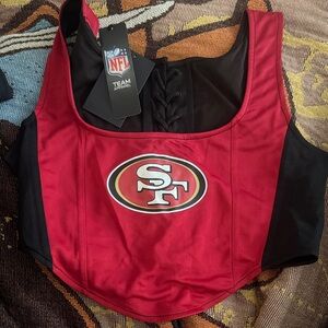 Fashion Nova Red and Black Lace-Up Crop Top